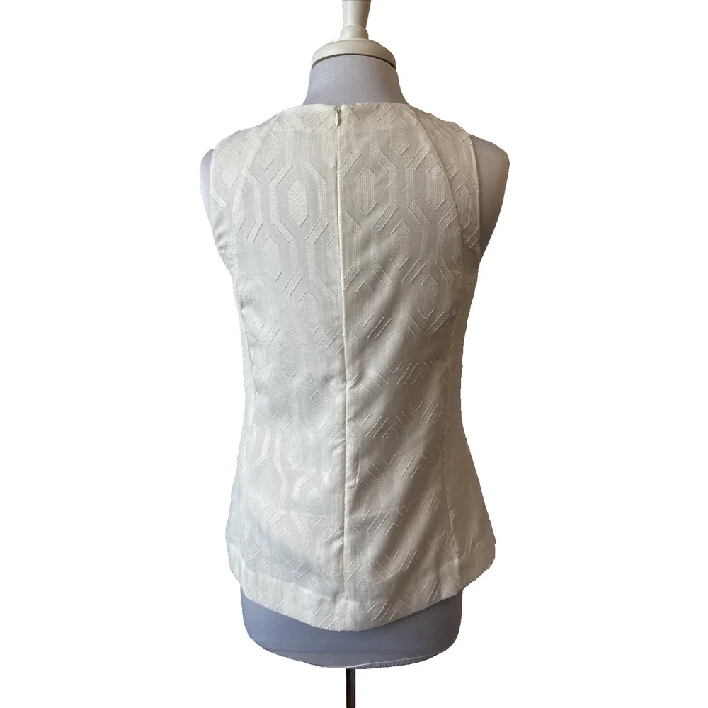 Banana Republic Womens 6 Neutral Chic Jacquard Tank Talc White Sleeveless Blouse